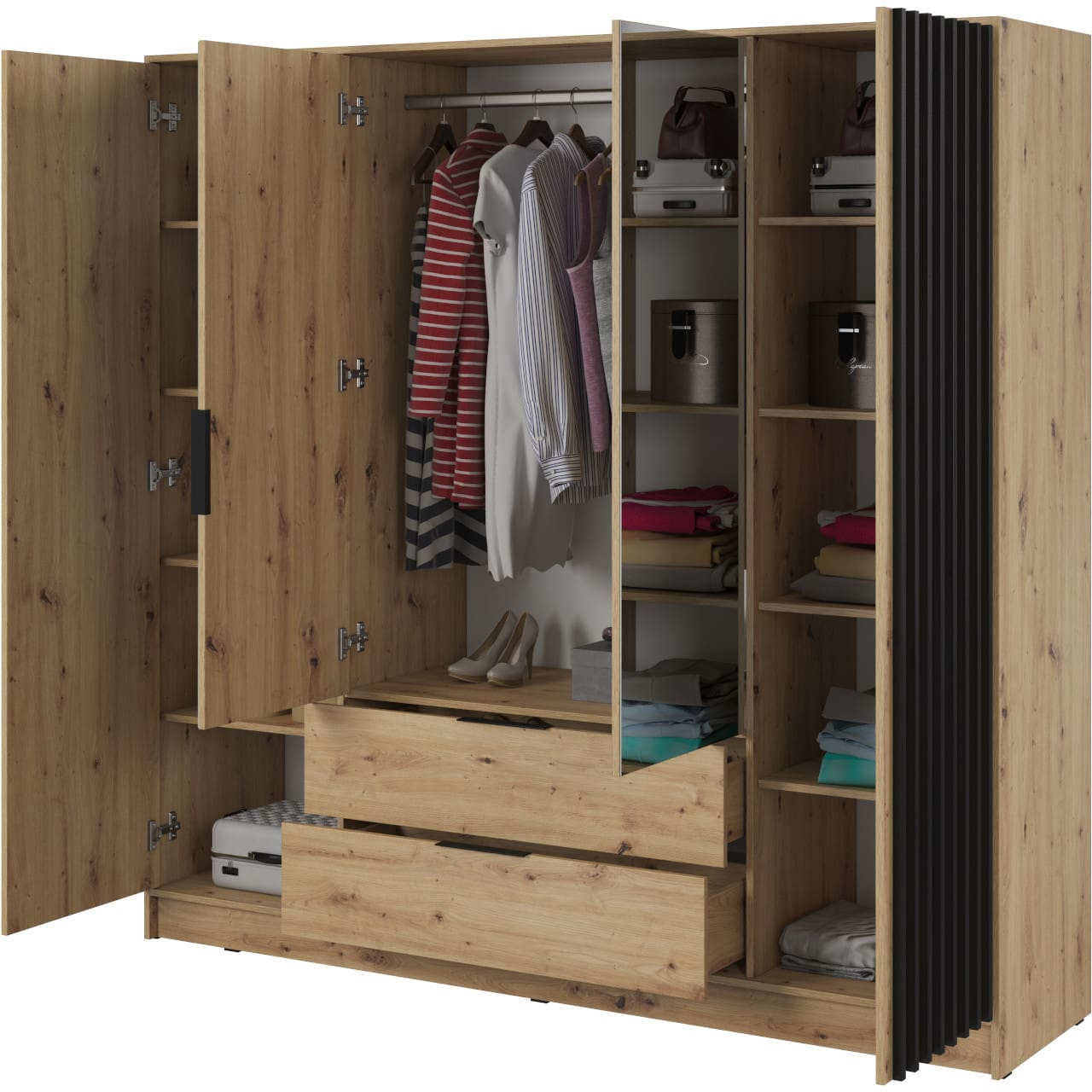 Skříň se zrcadlem LAILA 4D dub artisan / černá - Obrázek 2