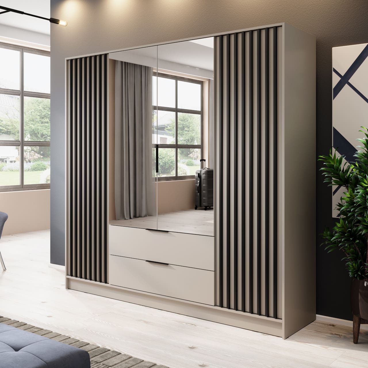 Skříň se zrcadlem LAILA 4D kašmír / černá - Obrázek 4