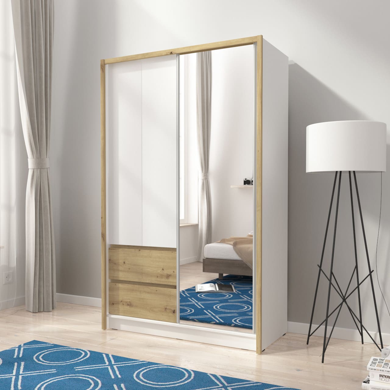 Skříň se zrcadlem SIRI 130 bílá / dub artisan - Obrázek 5