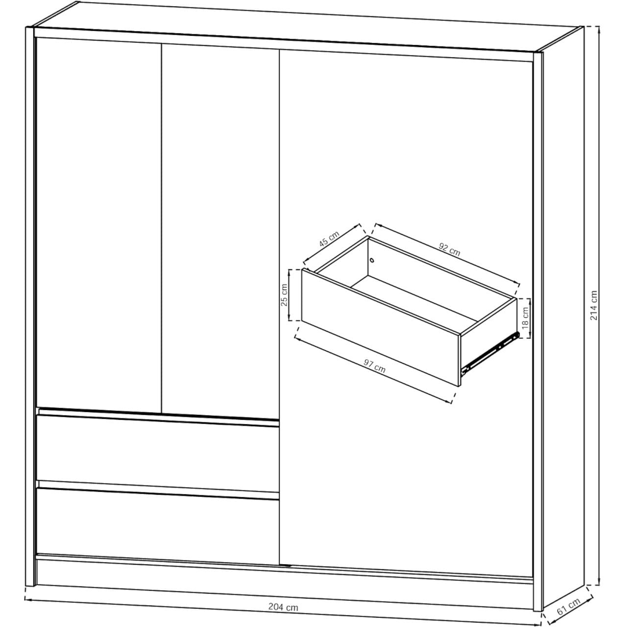 Skříň se zrcadlem SIRI 200 bílá / dub sonoma - Obrázek 6