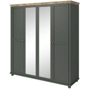 Skříň se zrcadlem TEVORA EV20 zelená / dub lefkas