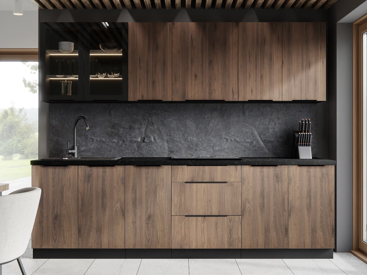 Skříňka horní 80 SILVIA 19 černý / ořech okapi - Obrázek 3