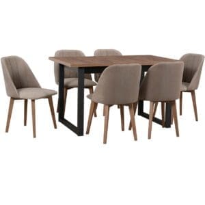 Stůl DS52 světlý ořech laminát / černý + židle DK29 (6 ks) světlý ořech / 30A