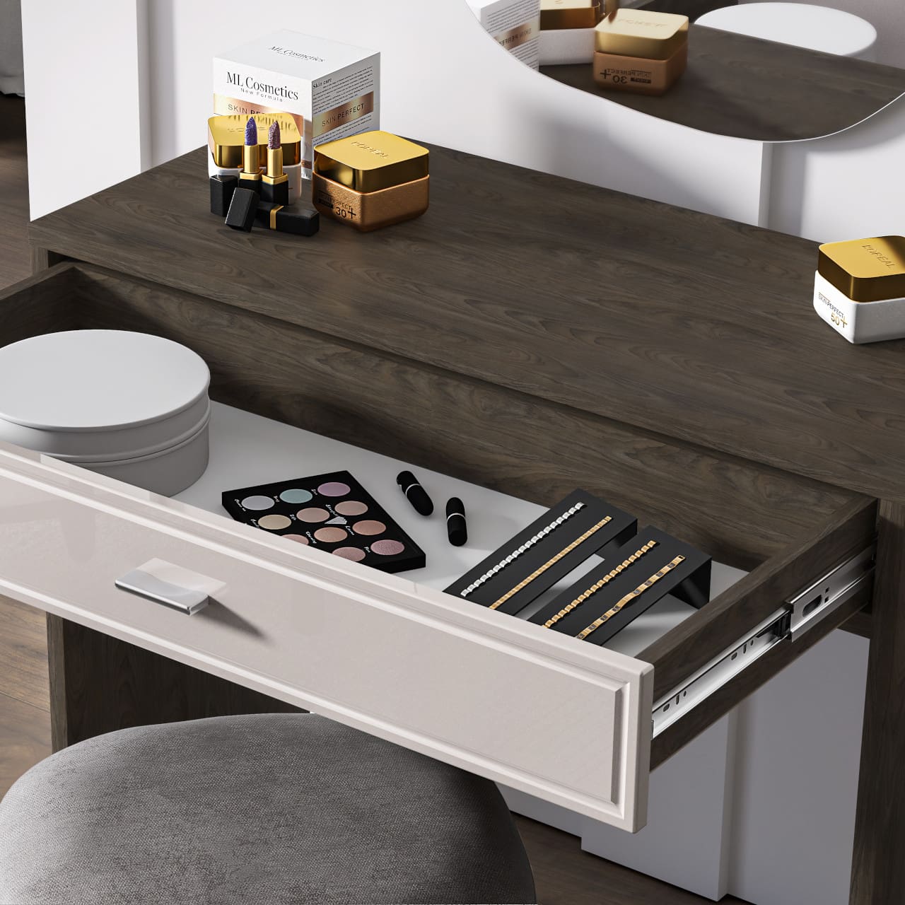 Toaletní stolek AVANTI 07 dub windmill tmavý / kašmír - Obrázek 8