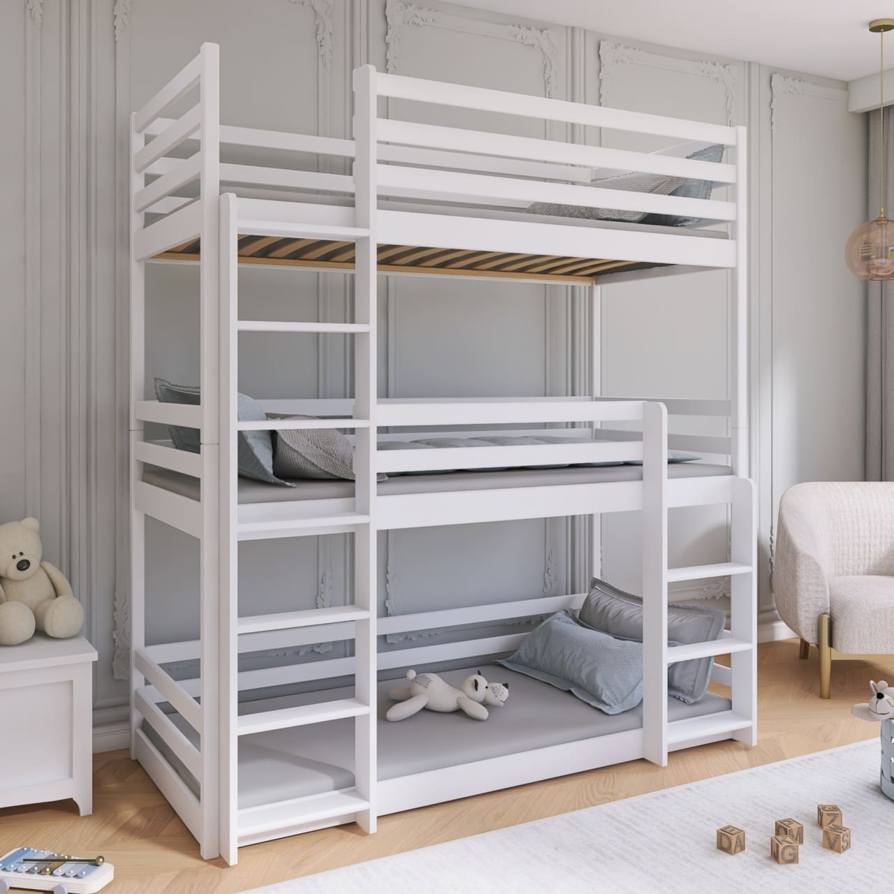 Třílůžková dřevěná patrová postel LASSO 90x190 - Obrázek 16