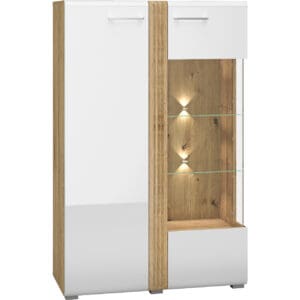 Vitrína FLORES FS03P dub castello / bílý lesk