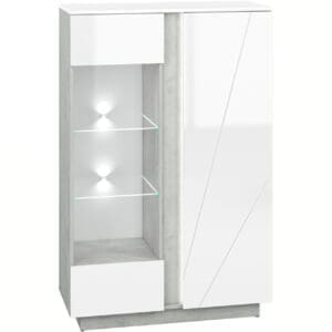 Vitrína LORA LA04 beton stříbrný / bílý lesk VÝPRODEJ