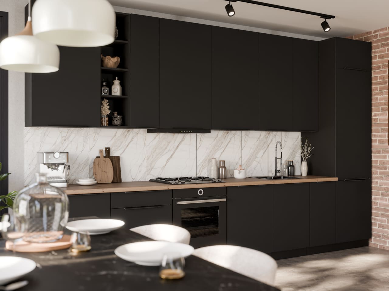 Vysoká kuchyňská skříňka 60 ERIS 47 černý mat / černý - Obrázek 5