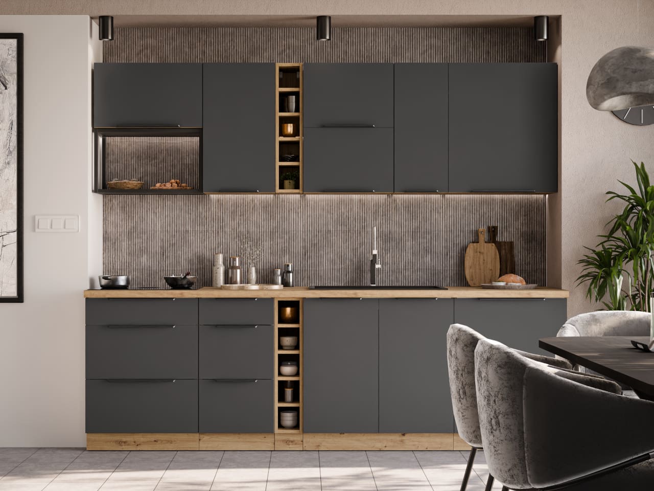 Vysoká kuchyňská skříňka 60 ERIS 51 dub artisan / grafit - Obrázek 4
