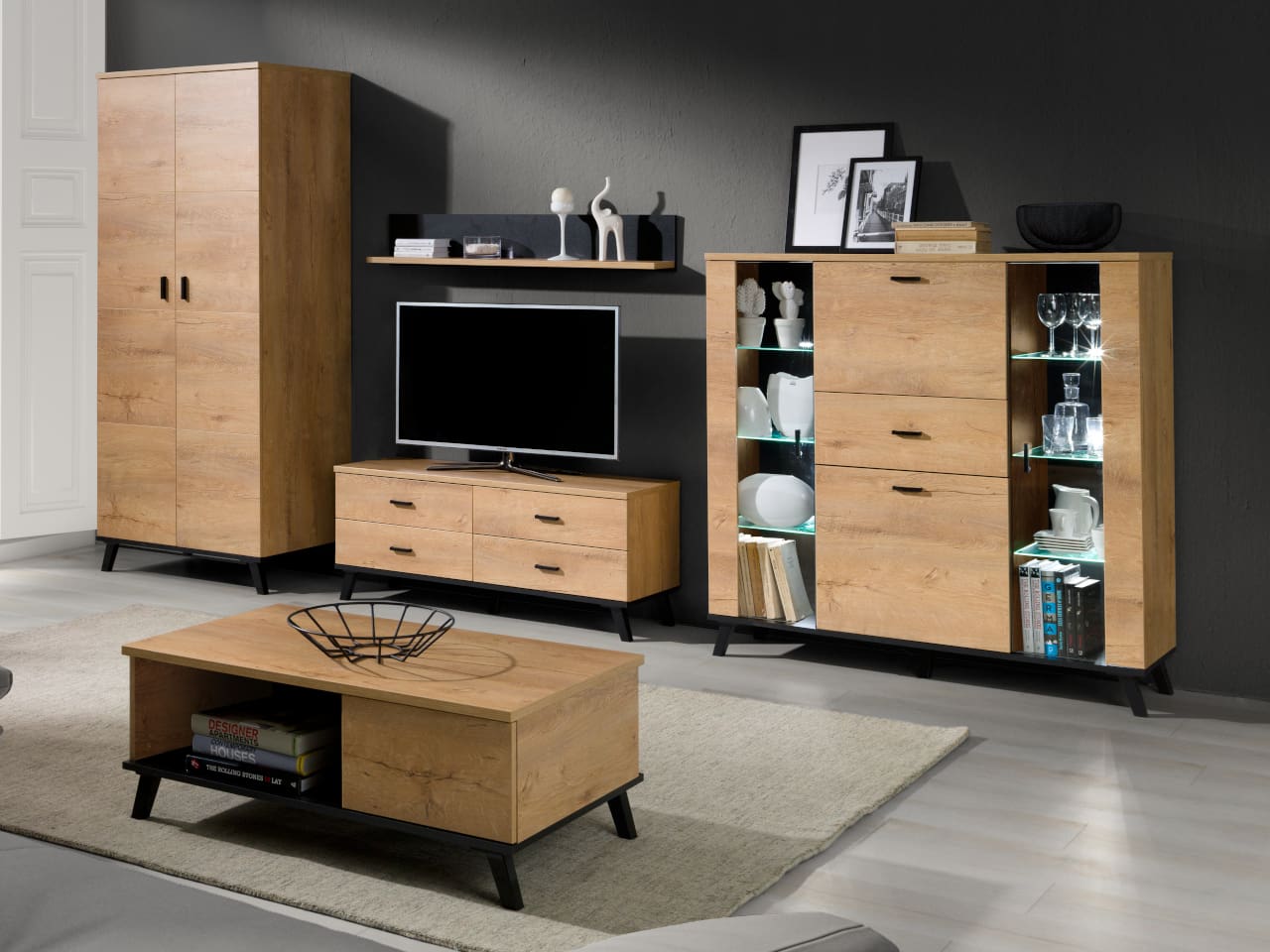 Závěsná vitrína JOHNNY JH9 dub lefkas / černá - Obrázek 4