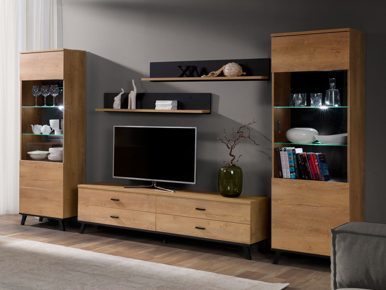 Závěsná vitrína JOHNNY JH9 dub lefkas / černá - Obrázek 5