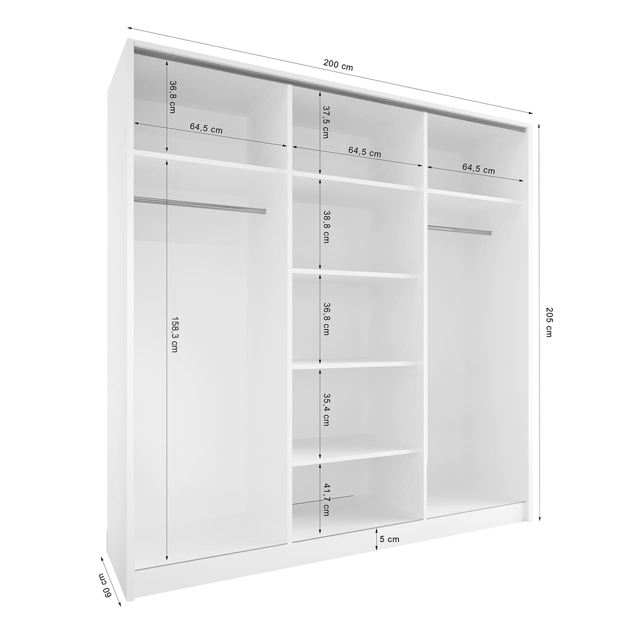 Skříň se zrcadlem LIPI B 200 šedá / dub wotan / černá - Obrázek 5