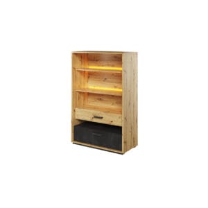 Regál 2S s led dub artisan/raw steel/silk flou QUBIC QB06